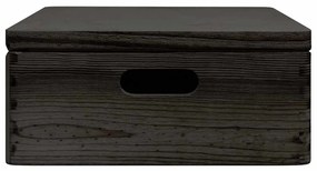 Caixa madeira tampa pegas preta 40x30x13cm pinho madeira maciça