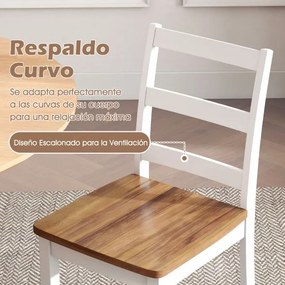 Conjunto de 2 cadeiras de jantar (MESA NÃO INCLUIDA) com pernas em madeira de borracha, encosto alto curvo, branco e castanha