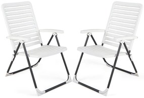 Conjunto de 2 Cadeiras Jardim Terraço pátio PP ajustáveis ​​e reclináveis ​​com 7 níveis brancas
