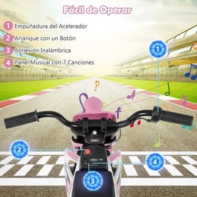 Mota elétrica para crianças 12V com rodas de treino removíveis e suspensão com molas Rosa