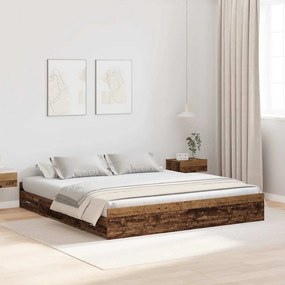 vidaXL Estrado de cama com arrumação Madeira antiga 200 x 200 cm