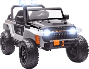 AIYAPLAY Veículo elétrico infantil, Bateria 12V, com Assento Pai-Filho, com Controlo Remoto, Música, Buzina, Luzes LED, 3-8 anos, Branco | Aosom Portugal