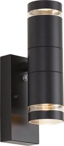 Candeeiro de Parede Exterior Moderno Preto 2-Luzes IP44 com Sensor Crepuscular - Dubbla