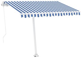 Toldo retrátil manual com LED 350x250 cm azul e branco