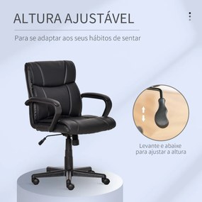 Vinsetto Cadeira de Escritório Ergonômica Cadeira de Escritório Giratória com Altura Ajustável Apoio para os Braços e Encosto Acolchoado Couro