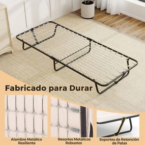 Cama dobrável 190 x 80 cm com colchão portátil para hóspedes com espuma viscoelástica Estrutura metálica resistente e molas Bege