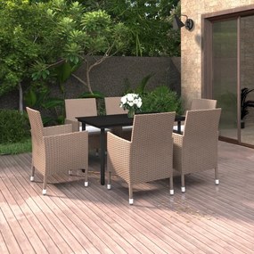 vidaXL 7 pcs conjunto de jantar p/ jardim c/ almofadões vime PE/vidro
