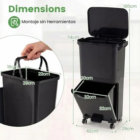 Caixote do lixo de 36 litros com 2 cubos e autocolantes para triagem de lixo 42 x 29 x 74 cm (C x L x A) Contentor de resíduos com rodas, modelo unive