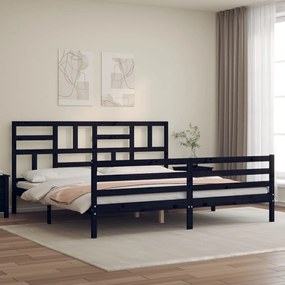 vidaXL Estrutura de cama com cabeceira 200x200 cm madeira maciça preto