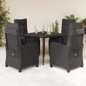 5 pcs conjunto de jantar p/ jardim c/ almofadões vime PE preto