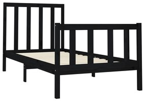 Estrutura de cama 100x200 cm pinho maciço preto