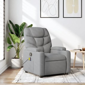 vidaXL Poltrona de massagens reclinável tecido cinzento-claro