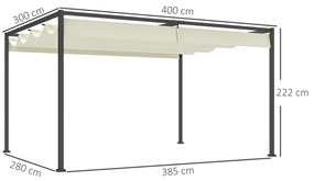 Outsunny Pérgola 400x300x222 cm Pérgola de Jardim com Teto Retrátil de