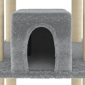 Árvore p/ gatos c/ postes arranhadores sisal 216 cm cinza-claro