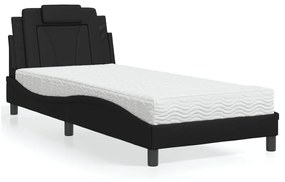 Cama com colchão 90x190 cm couro artificial preto