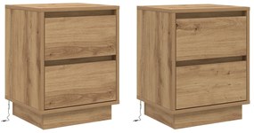 Criados-mudos  com Luzes LED 2 pcs Carvalho Artesanal 39x34.5x50 cm