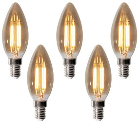 Conjunto de 5 lâmpadas LED E14 reguláveis B35 fumê 4W 300 lm 2200K