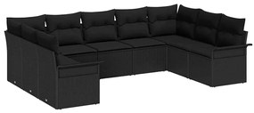 Conjunto de Sofá de Jardim 9 Peças com Almofadas Preto Rattan Poliprop