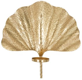 Castiçal de Parede "Glam Leaf" em Metal Dourado – 41x11,5x40 cm