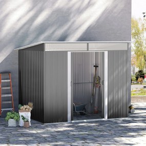 Abrigo de Jardim 4,5 m² 260x194x200 cm Abrigo Exterior Metálico com 2 Portas Deslizantes para Armazenamento de Ferramentas Cinza
