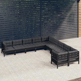 vidaXL 10 pcs conjunto lounge de jardim c/ almofadões pinho preto