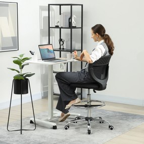 Cadeira de escritório ergonómica em malha 59 x 59 x 106-126 cm, cadeira de desenho, altura e apoio para os pés ajustáveis, preta