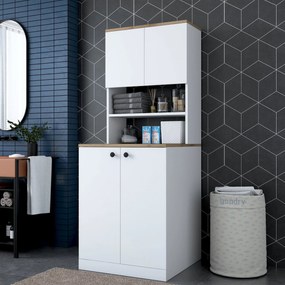 Armário para Máquina de Lavar KD102 – Branco e Nogueira – 70x183,6x72,