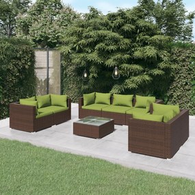 vidaXL 8 pcs conjunto lounge jardim c/ almofadões vime PE castanho