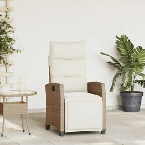 vidaXL Cadeira de jardim reclinável com mesa de apoio vime PE bege