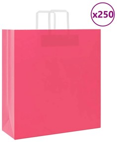 vidaXL Sacos de papel 250 unid com alças rosa 45x17x48 cm