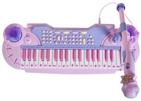 Órgão Electrónico Piano Infantil com Microfone Banquinho Luzes e 22 Canções cor Rosa