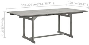 Mesa de jantar p/ jardim (150-200)x100x75 cm acácia maciça