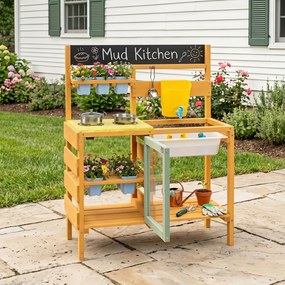 Cozinha Infantil de Brincar, 69 x 29 x 85 cm, com Estação de Jardinagem, Amarelo