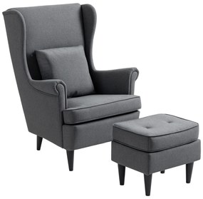 HOMCOM Poltrona com Apoio para Pés Poltrona de Leitura com Encosto Alto Capitonê Pés de Madeira Almofada Acolchoada e Revestimento em Linho Poltrona para Sala Quarto Escritório 75x83x104 cm Cinzento Escuro