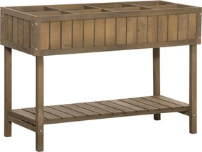 Outsunny Jardineira Elevada 8 Compartimentos com Irrigação e Prateleira 110x46x76 cm Castanho | Aosom Portugal