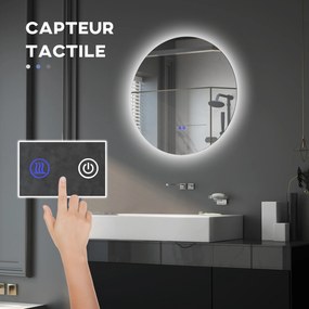 Espelho redondo de casa de banho com iluminação LED, Ø 60 cm, de parede, com interruptor tátil e sistema antiembaciamento, 29 W, cinzento