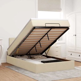 vidaXL Estrutura de cama otomana com colchão 120x190 cm tecido creme