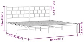 Estrutura de cama com cabeceira 193x203 cm metal branco