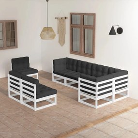 vidaXL 8 pcs conjunto lounge de jardim c/ almofadões pinho maciço
