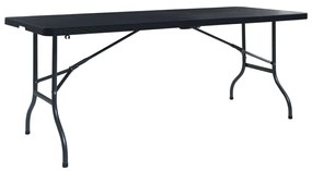 48831 vidaXL Mesa de jardim dobrável 180x75x72 cm PEAD imitação vime preto
