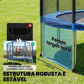 Trampolim para Crianças Exterior Ø366 cm com Rede de Segurança Escada Acolchoamento de Molas Azul