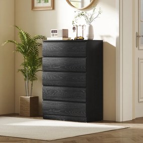 Cómoda 5 Gavetas 77x40x111,5 cm para Quarto Móvel de Arrumação Estilo Moderno Preto