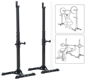 HOMCOM Suporte de Barra de Pesos Prateleira Ajustável de 12 Camadas Barra Levantamento de Pesos Academia Máx. 150 kg Aço 52x48x108-163 cm Preto