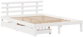 Estrutura de cama c/ gavetas 150x200 cm pinho maciço branco