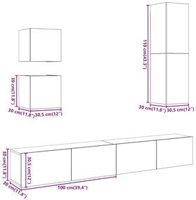 Conjunto de armário TV de parede 5 pcs madeira madeira velha