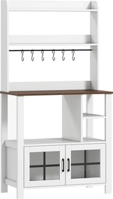 HOMCOM Armário de Cozinha Alto Móvel Auxiliar de Cozinha com 6 Ganchos para Chávenas 2 Portas de Vidro Prateleiras Abertas 80x40x152 cm Branco | Aosom Portugal