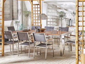 Conjunto de jardim em inox mesa com eucalipto e 8 cadeiras com tecido cinzento GROSSETO Beliani