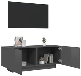 vidaXL Móvel de TV 100x35x40 cm contraplacado cinzento brilhante