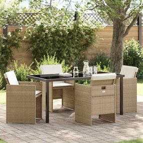 vidaXL Conjunto de Jantar pra Jardim com 5 Peças e Almofadas Bege em Rattan Sintético.
