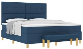 Cama Box Spring com Colchão &amp; Banco Azul 180x200 cm Tecido